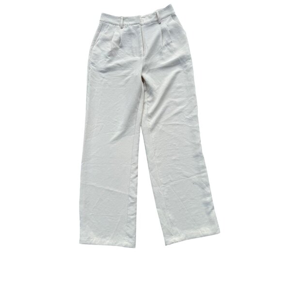 Forever 21 Womens Cream Wide Leg Mid-Rise Pants Size M Lightweight - Picture 1 of 8